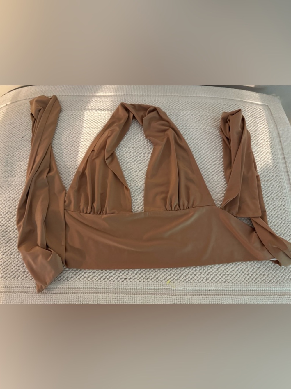 Princess Polly Brown Satin Look Halter Wrap Tie Crop Top Size 4 - Picture 5 of 6